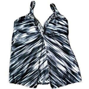 Miraclesuit Warp Speed Love Knot Tankini Swim Top Size 10  Black White Underwire